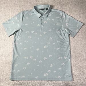 Travis Mathew Polo Shirt Mens XL Blue Floral Print Golf Performance Stretch AOP